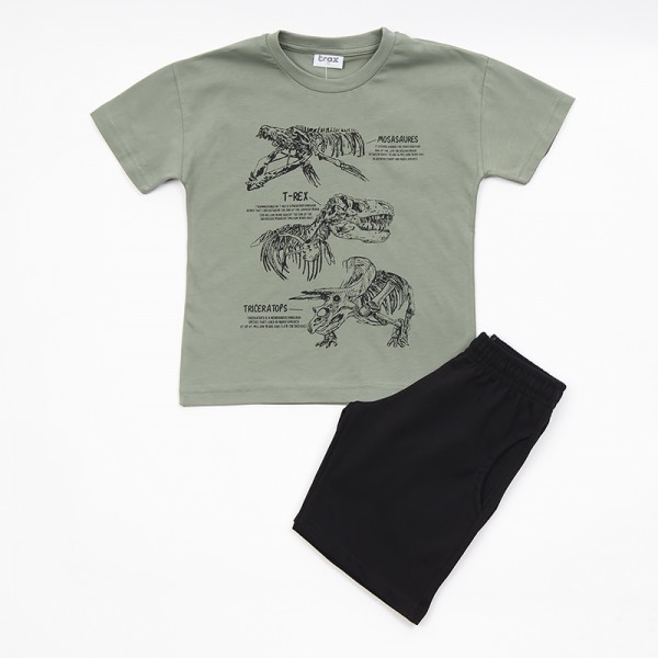 Σετ βερμούδα - κοντομάνικο μπλουζάκι με σχέδιο δεινόσαυρους, χακί - μαύρο
